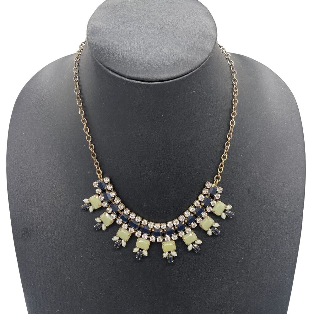 J. Crew Green Black Beaded Rhinestone Statement Bib Necklace Elegant Evening Pre